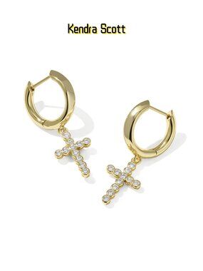 Cross Gold Crystal Huggie Earrings